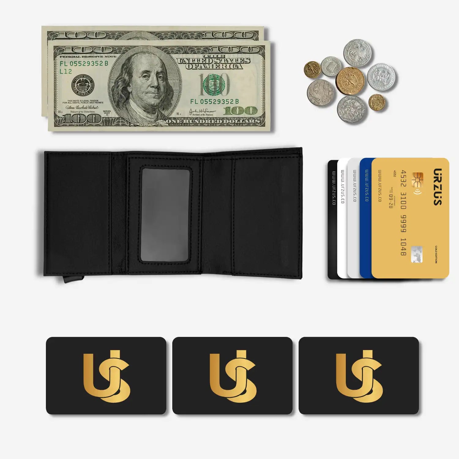 Billetera Anticlonación en cuero Black US203, vista interior 2 — accesorio compacto y elegante de Urzus