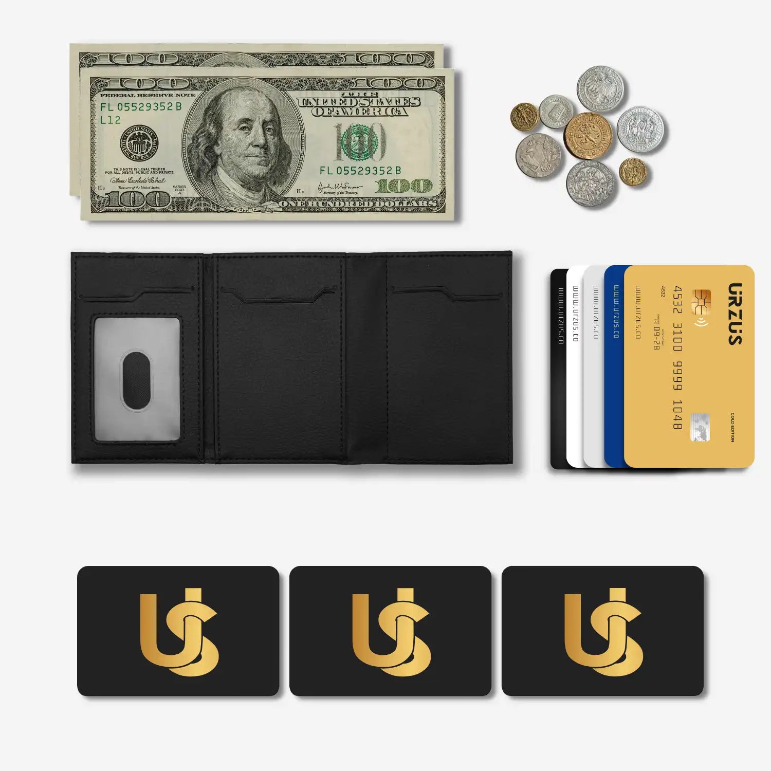 Billetera Anticlonación en cuero Black US302W, vista interior 2 — accesorio compacto y elegante de Urzus