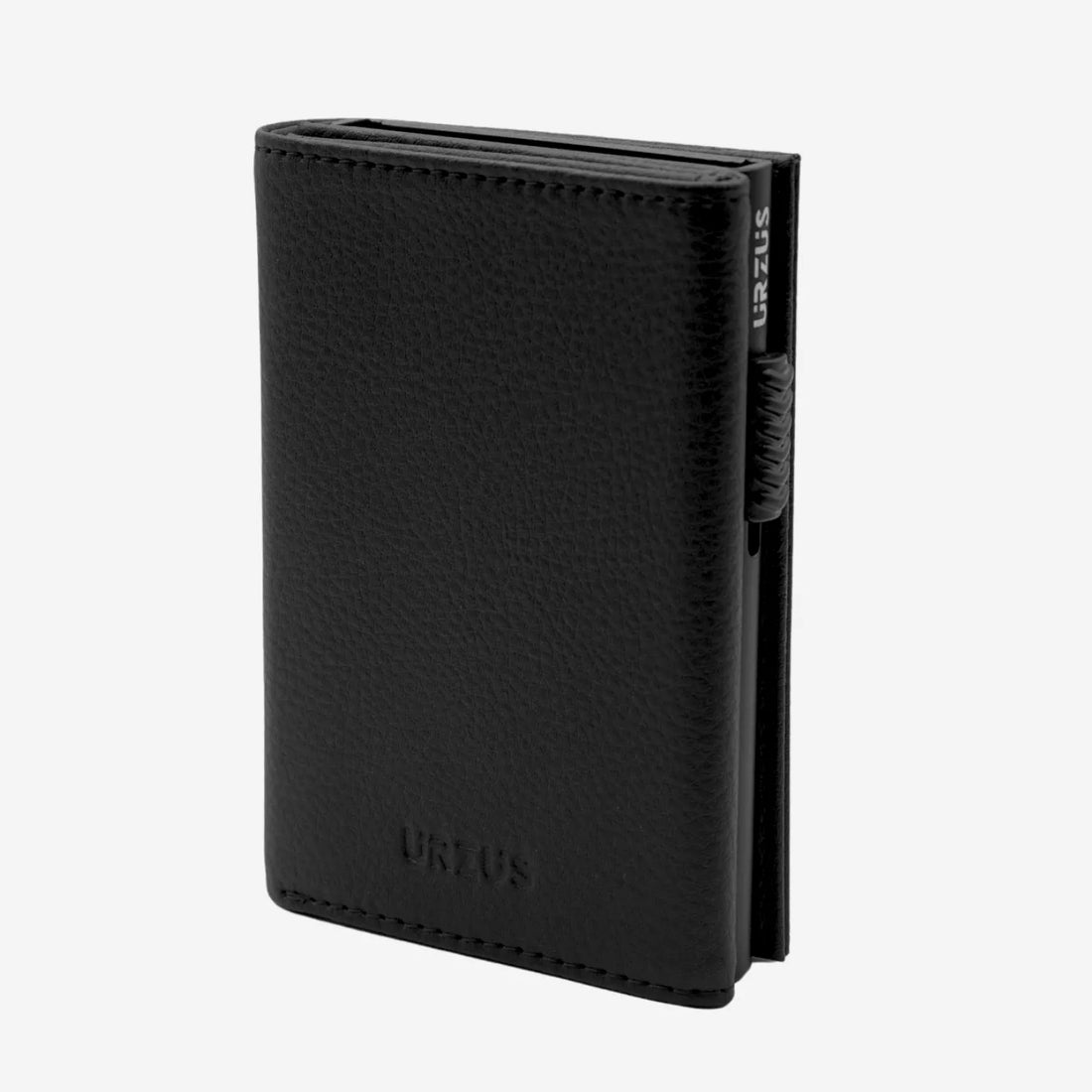 Billetera Anticlonación en cuero Black US302, vista frontal — accesorio compacto y elegante de Urzus