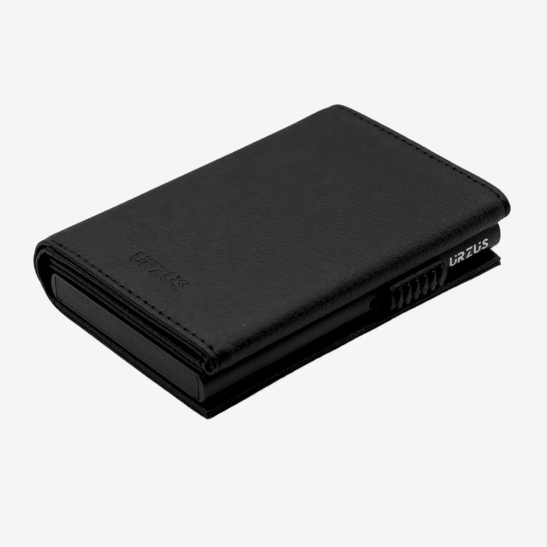Billetera Anticlonación en cuero Black US302, vista frontal — accesorio compacto y elegante de Urzus