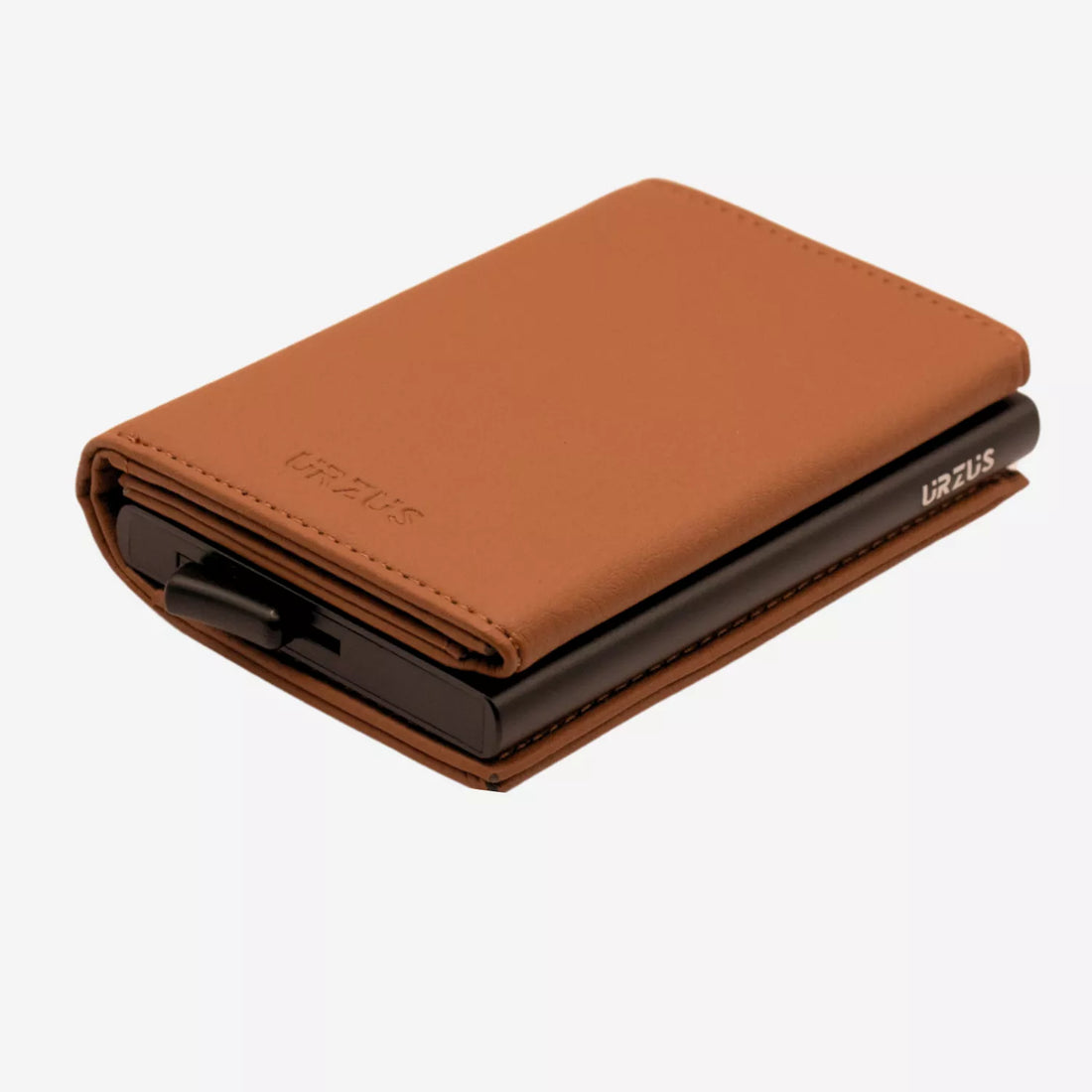 Billetera Anticlonación en cuero Brown US203, vista frontal — accesorio compacto y elegante de Urzus