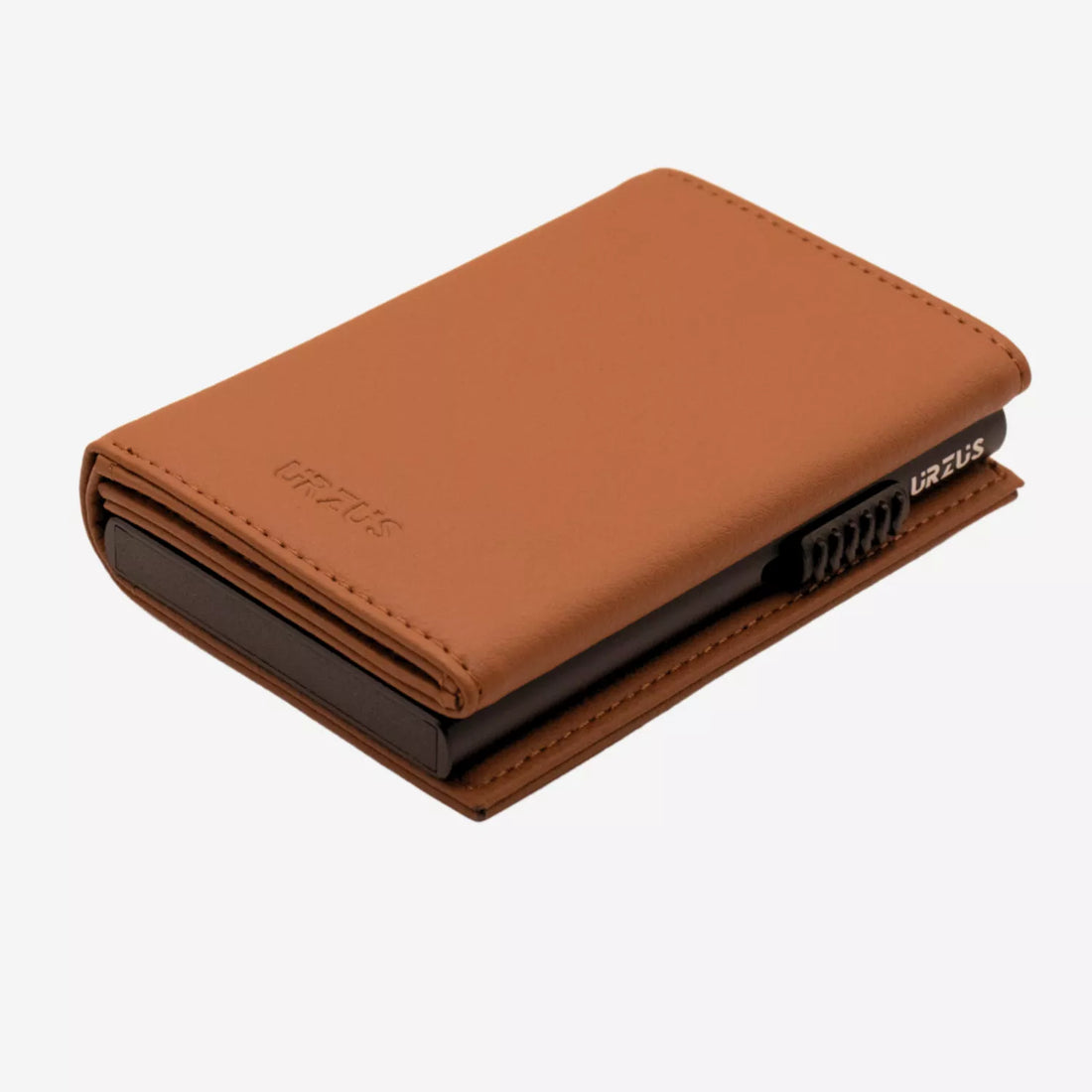 Billetera Anticlonación en cuero Brown US302, vista frontal — accesorio compacto y elegante de Urzus