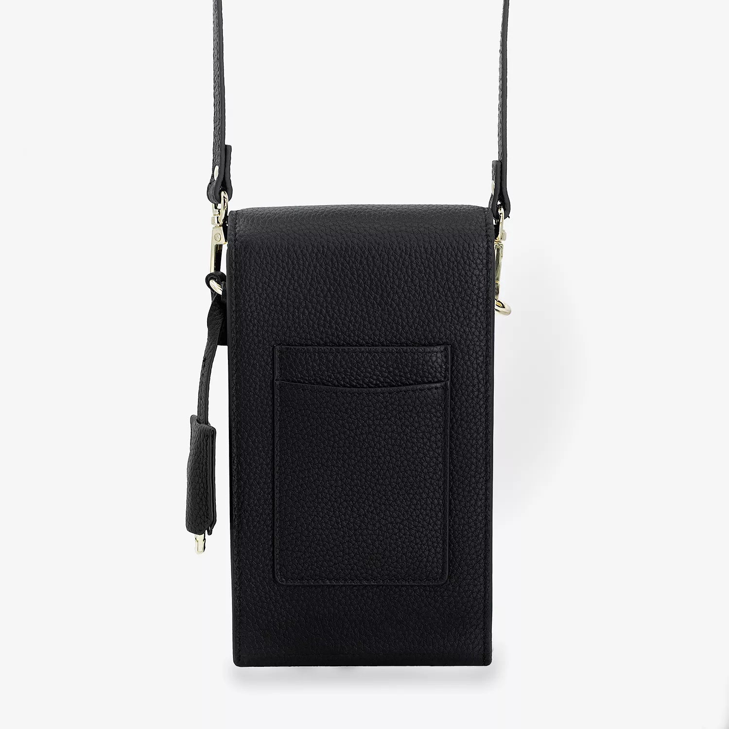 Boreal Bolso Cruzado Compacto en cuero Negro de Urzus, vista trasera — diseñado para llevar billetera y tarjetero con seguridad.