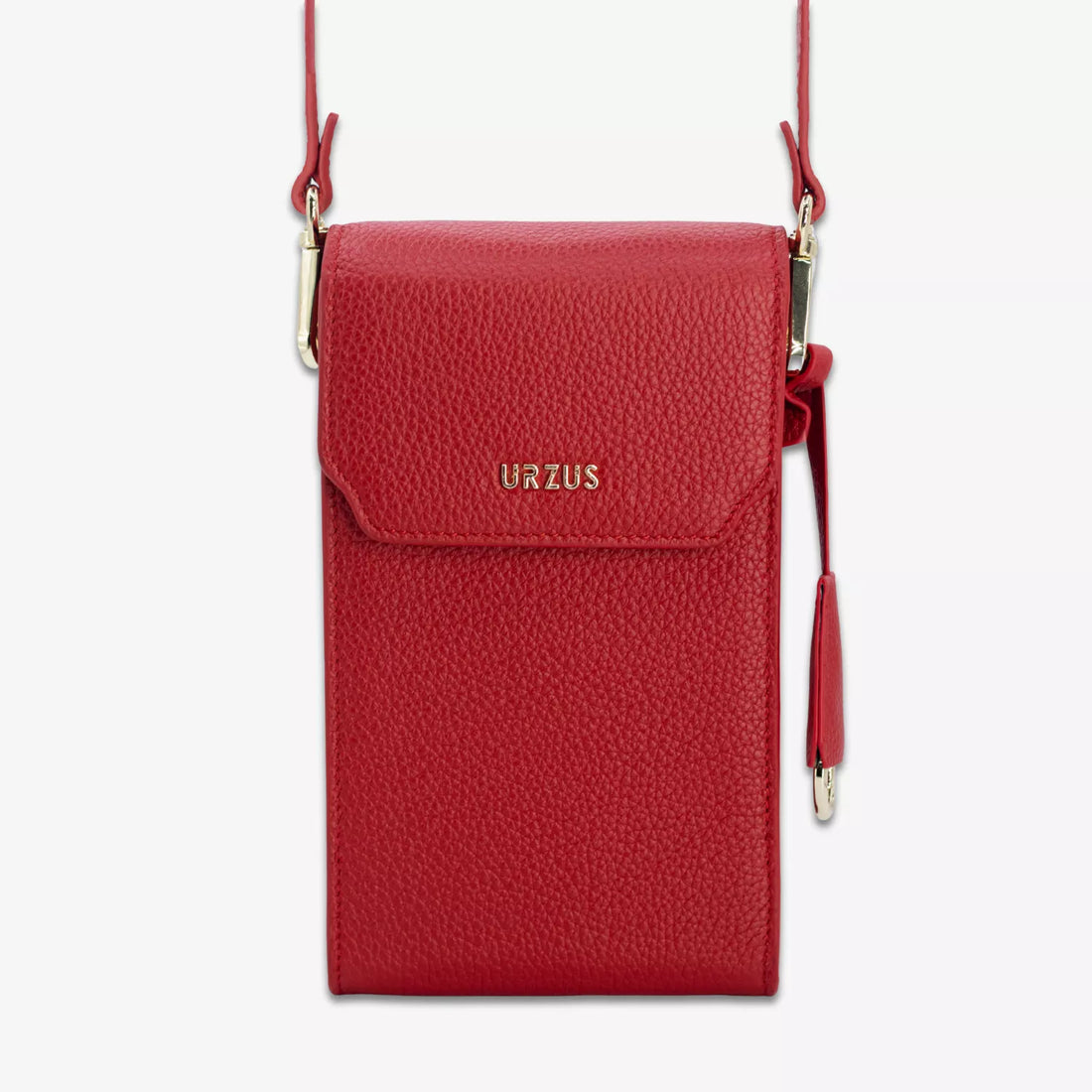 Boreal Bolso Cruzado Compacto en cuero Rojo de Urzus, vista frontal — diseñado para llevar billetera y tarjetero con seguridad.