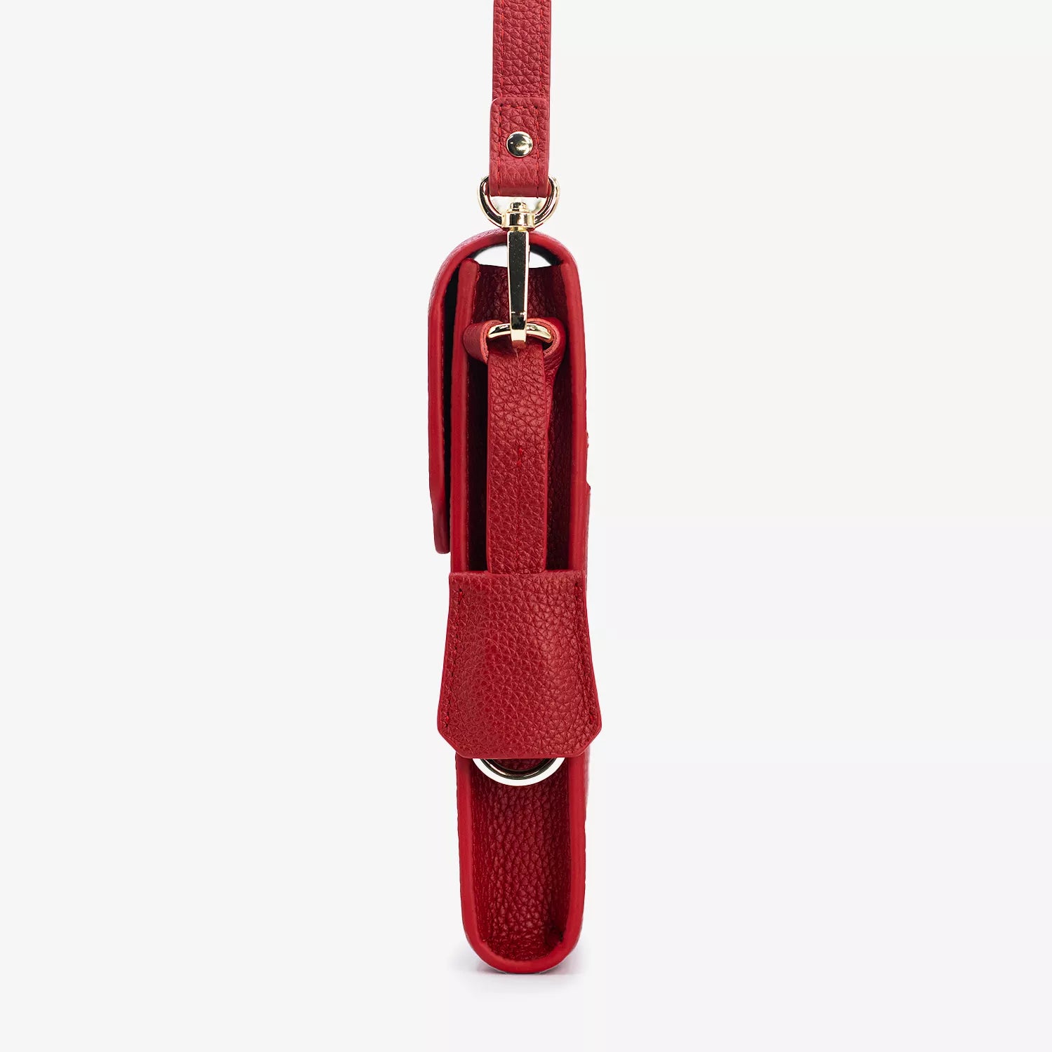 Boreal Bolso Cruzado Compacto en cuero Rojo de Urzus, vista lateral — diseñado para llevar billetera y tarjetero con seguridad.