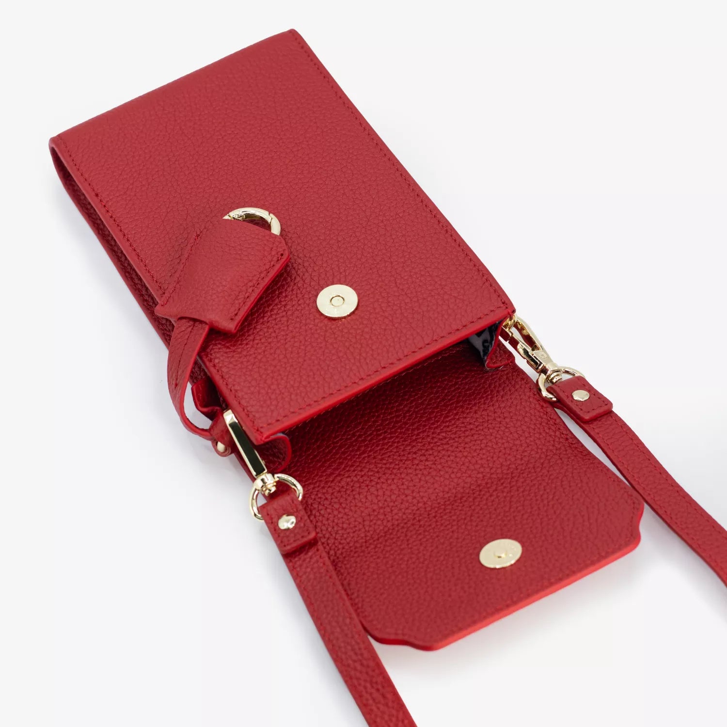 Boreal Bolso Cruzado Compacto en cuero Rojo de Urzus, vista interior — diseñado para llevar billetera y tarjetero con seguridad.